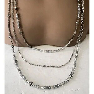 Brighton Three Strand Crystal Chaine Necklace Silver Tone 28" sparkles beautiful